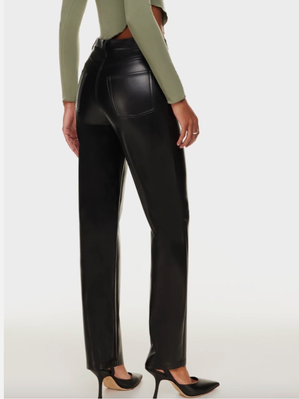 Wilfred (Aritzia) Melina Black Faux Leather Straight-Leg Pants Size 10
